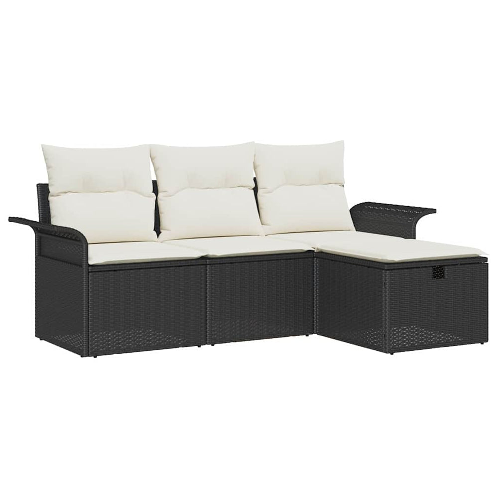 vidaXL Garden Sofa Set with Cushions 4 pcs Black and Cream Poly Rattan