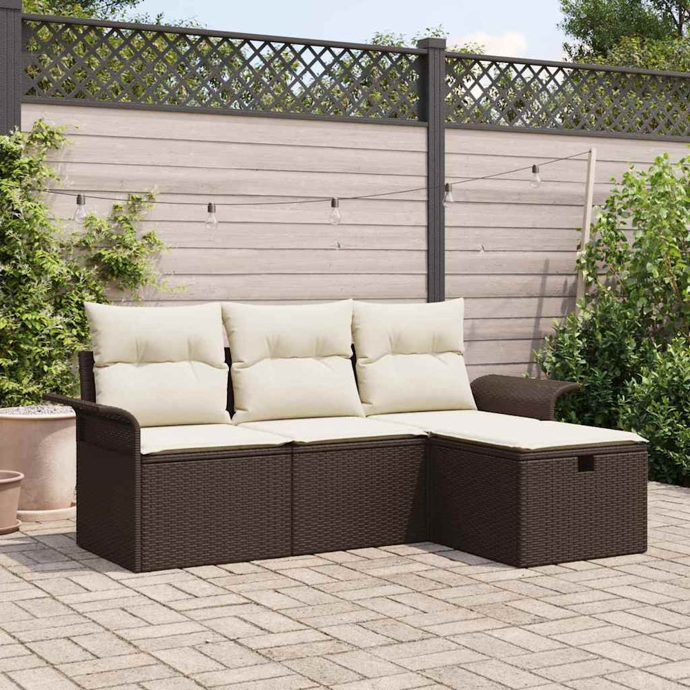vidaXL Garden Sofa Set with Cushions 4 pcs Brown and Cream Poly Rattan