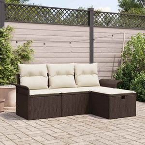 vidaXL Garden Sofa Set with Cushions 4 pcs Brown and Cream Poly Rattan