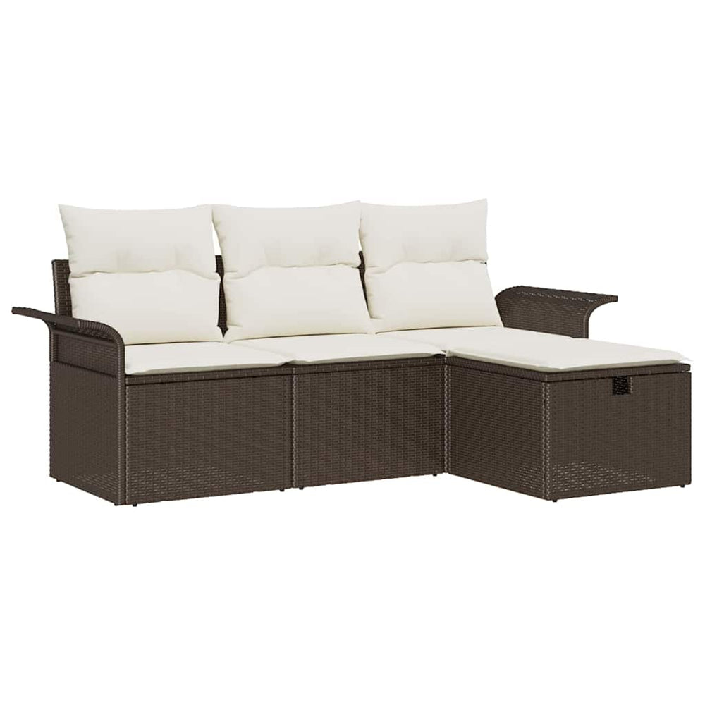 vidaXL Garden Sofa Set with Cushions 4 pcs Brown and Cream Poly Rattan