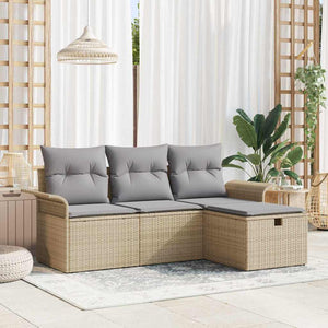 vidaXL Garden Sofa Set with Cushions 4 pcs Beige and Light Grey Poly Rattan