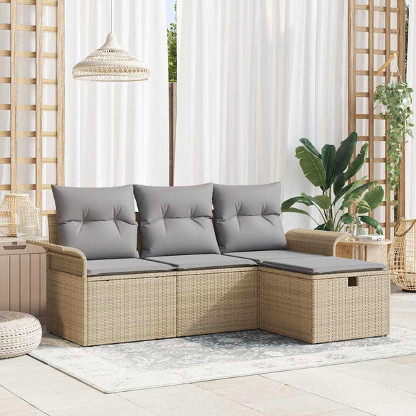 vidaXL Garden Sofa Set with Cushions 4 pcs Beige and Light Grey Poly Rattan