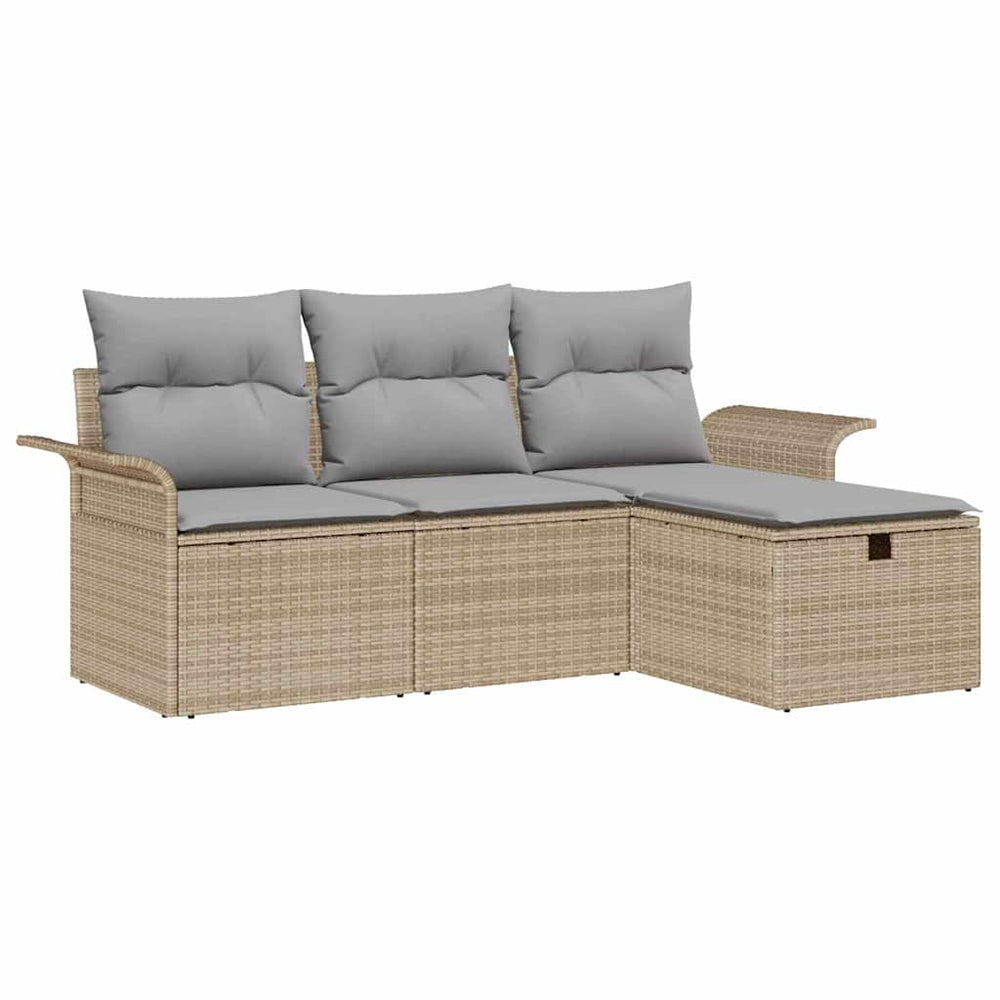 vidaXL Garden Sofa Set with Cushions 4 pcs Beige and Light Grey Poly Rattan