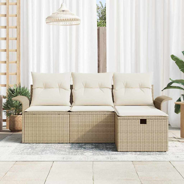 vidaXL Garden Sofa Set with Cushions 4 pcs Beige and Cream Poly Rattan