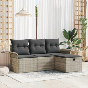 vidaXL Garden Sofa Set with Cushions 4 pcs Light Grey Poly Rattan