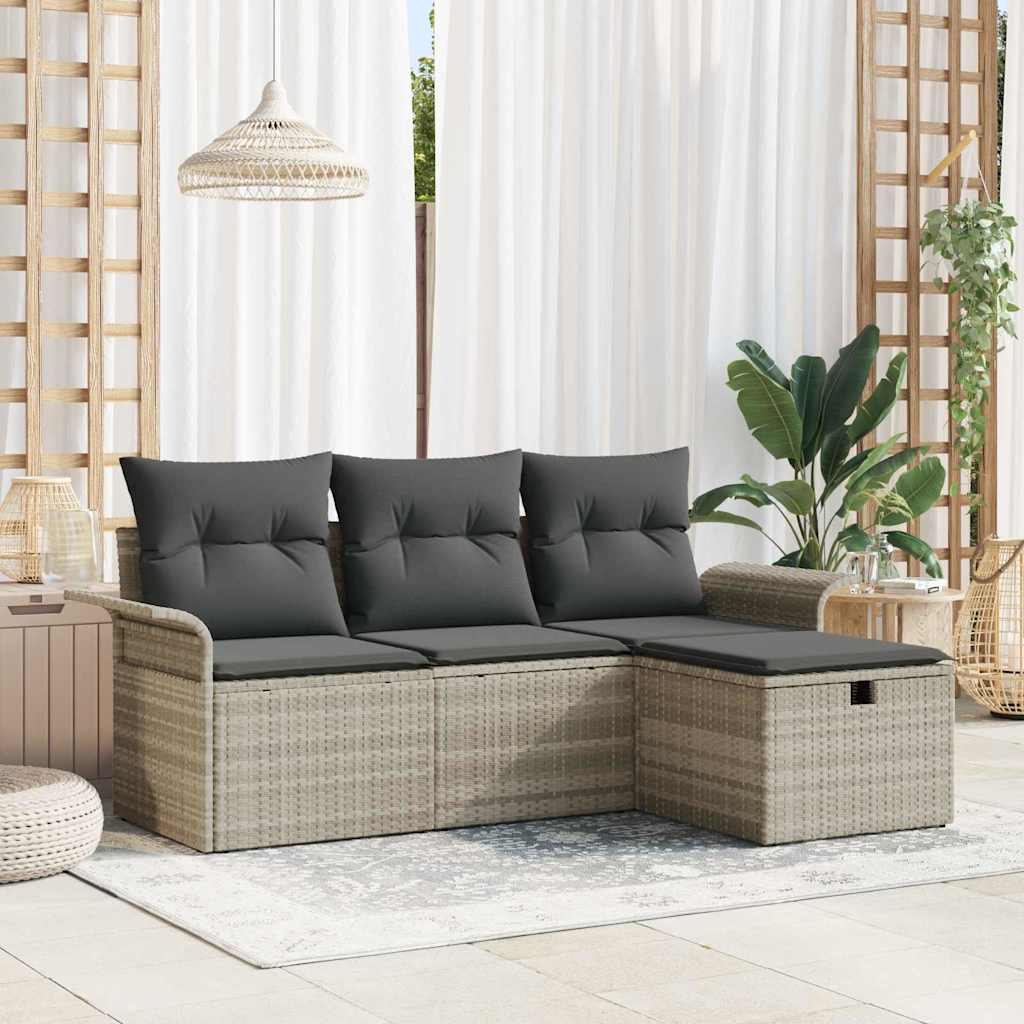 vidaXL Garden Sofa Set with Cushions 4 pcs Light Grey Poly Rattan