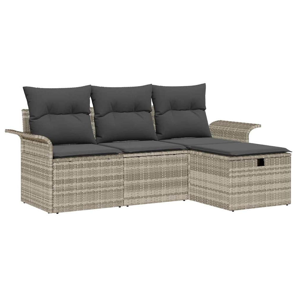 vidaXL Garden Sofa Set with Cushions 4 pcs Light Grey Poly Rattan