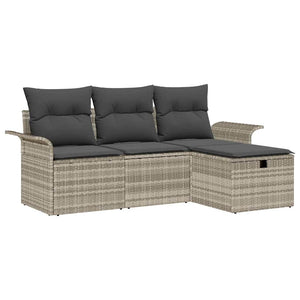 vidaXL Garden Sofa Set with Cushions 4 pcs Light Grey Poly Rattan