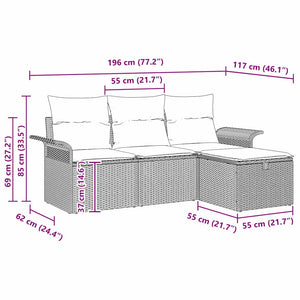 vidaXL Garden Sofa Set with Cushions 4 pcs Light Grey Poly Rattan