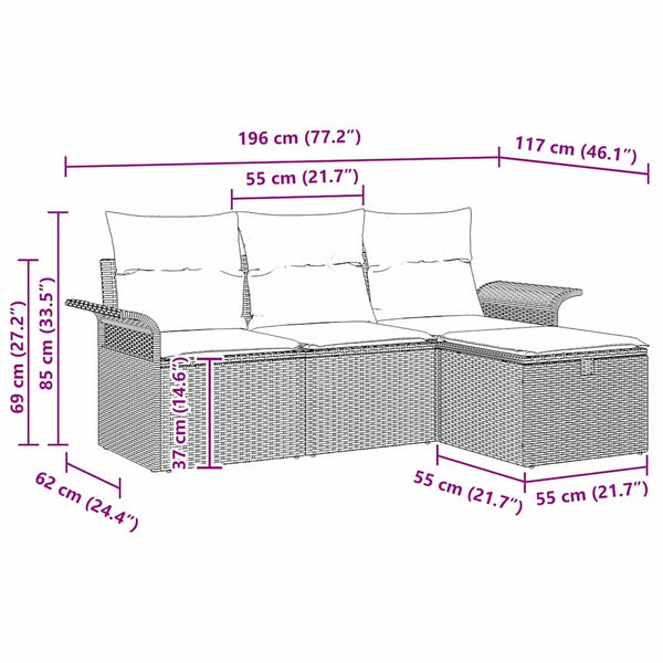 vidaXL Garden Sofa Set with Cushions 4 pcs Light Grey Poly Rattan