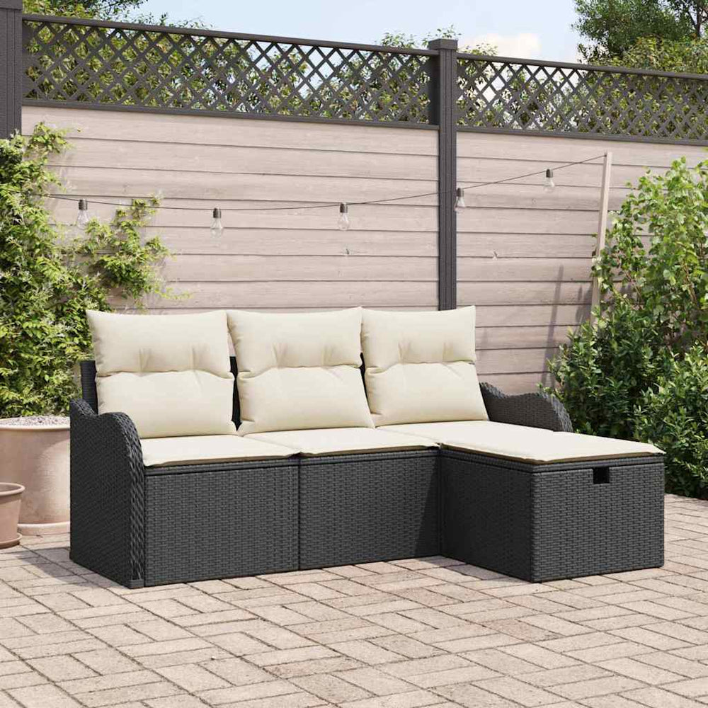 vidaXL Garden Sofa Set with Cushions 4 pcs Black and Cream Poly Rattan