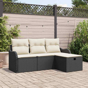 vidaXL Garden Sofa Set with Cushions 4 pcs Black and Cream Poly Rattan