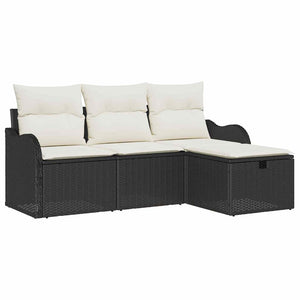 vidaXL Garden Sofa Set with Cushions 4 pcs Black and Cream Poly Rattan