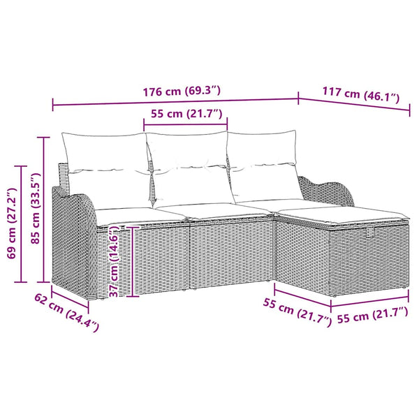 vidaXL Garden Sofa Set with Cushions 4 pcs Black and Cream Poly Rattan