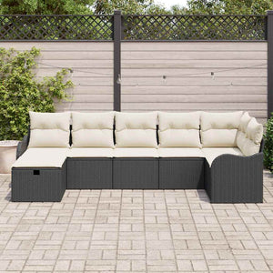 vidaXL Sofa Set with Cushions with Storage Black and Cream Poly Rattan