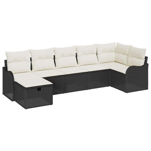 vidaXL Sofa Set with Cushions with Storage Black and Cream Poly Rattan