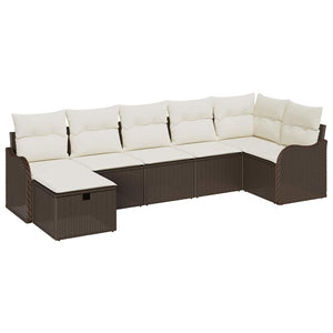 vidaXL Sofa Set with Cushions, Storage, Brown and Cream Poly Rattan