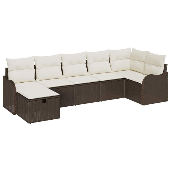 vidaXL Sofa Set with Cushions, Storage, Brown and Cream Poly Rattan
