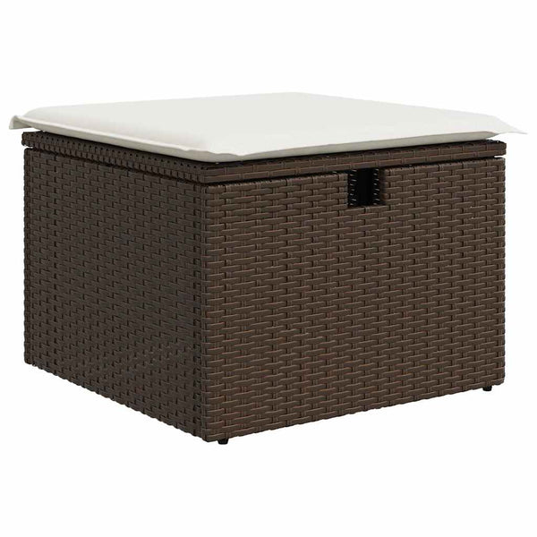 vidaXL Sofa Set with Cushions, Storage, Brown and Cream Poly Rattan