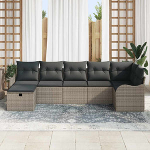 vidaXL Sofa Set with Cushions and Storage 7 pcs Grey Poly Rattan