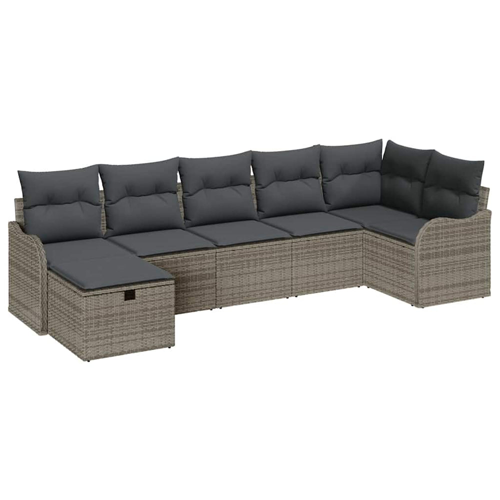 vidaXL Sofa Set with Cushions and Storage 7 pcs Grey Poly Rattan