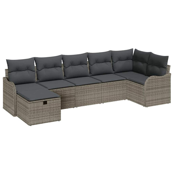 vidaXL Sofa Set with Cushions and Storage 7 pcs Grey Poly Rattan