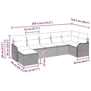 vidaXL Sofa Set with Cushions and Storage 7 pcs Grey Poly Rattan