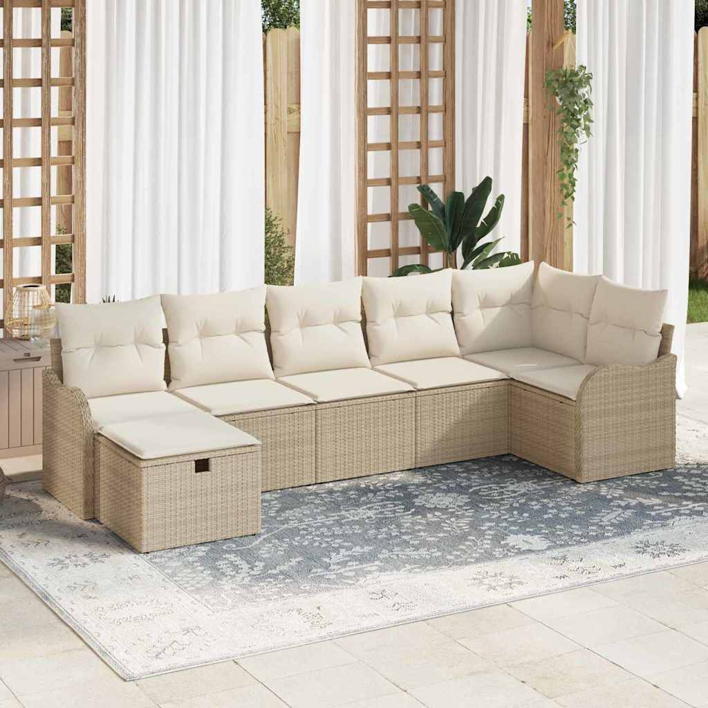 vidaXL Sofa Set with Cushions with Storage Beige and Cream Poly Rattan