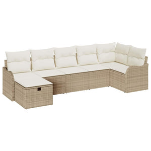 vidaXL Sofa Set with Cushions with Storage Beige and Cream Poly Rattan
