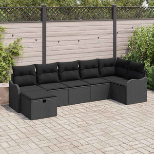 vidaXL Sofa Set with Cushions with Storage 7 pcs Black Poly Rattan