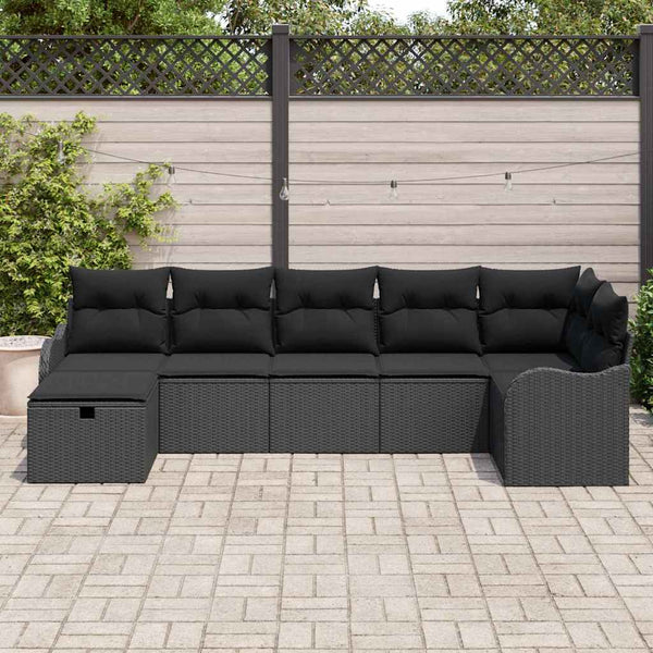 vidaXL Sofa Set with Cushions with Storage 7 pcs Black Poly Rattan