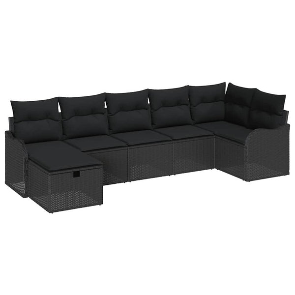 vidaXL Sofa Set with Cushions with Storage 7 pcs Black Poly Rattan
