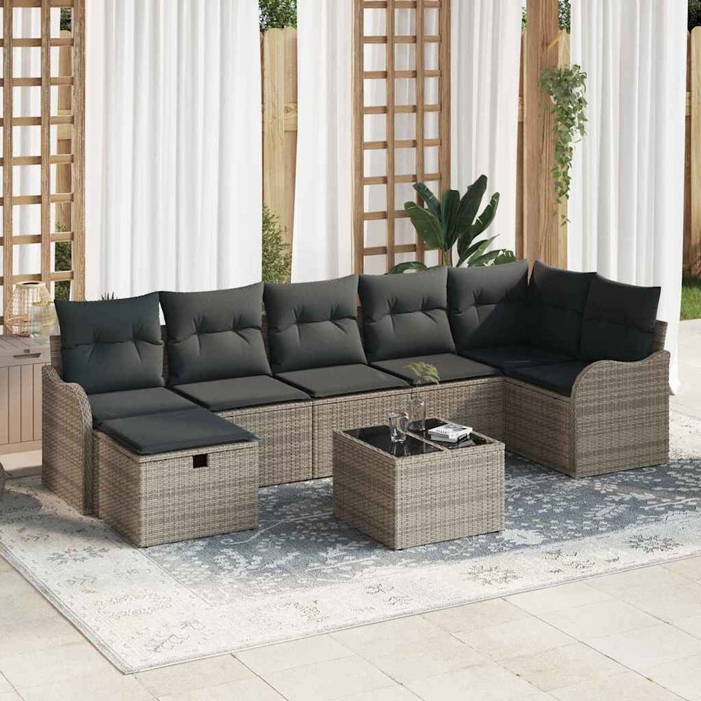 vidaXL Sofa Set with Cushions with Storage Grey Poly Rattan