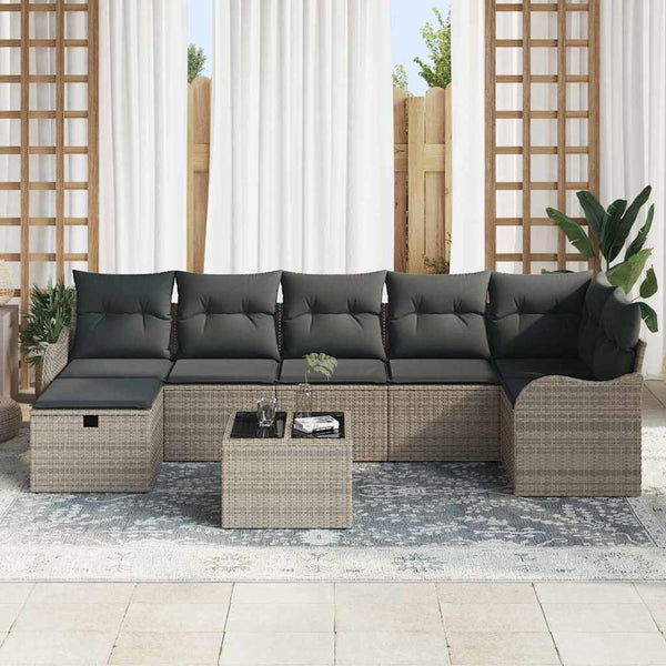 vidaXL Sofa Set with Cushions with Storage Grey Poly Rattan