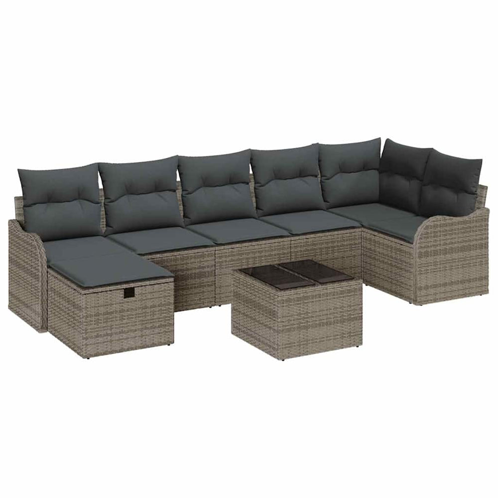 vidaXL Sofa Set with Cushions with Storage Grey Poly Rattan