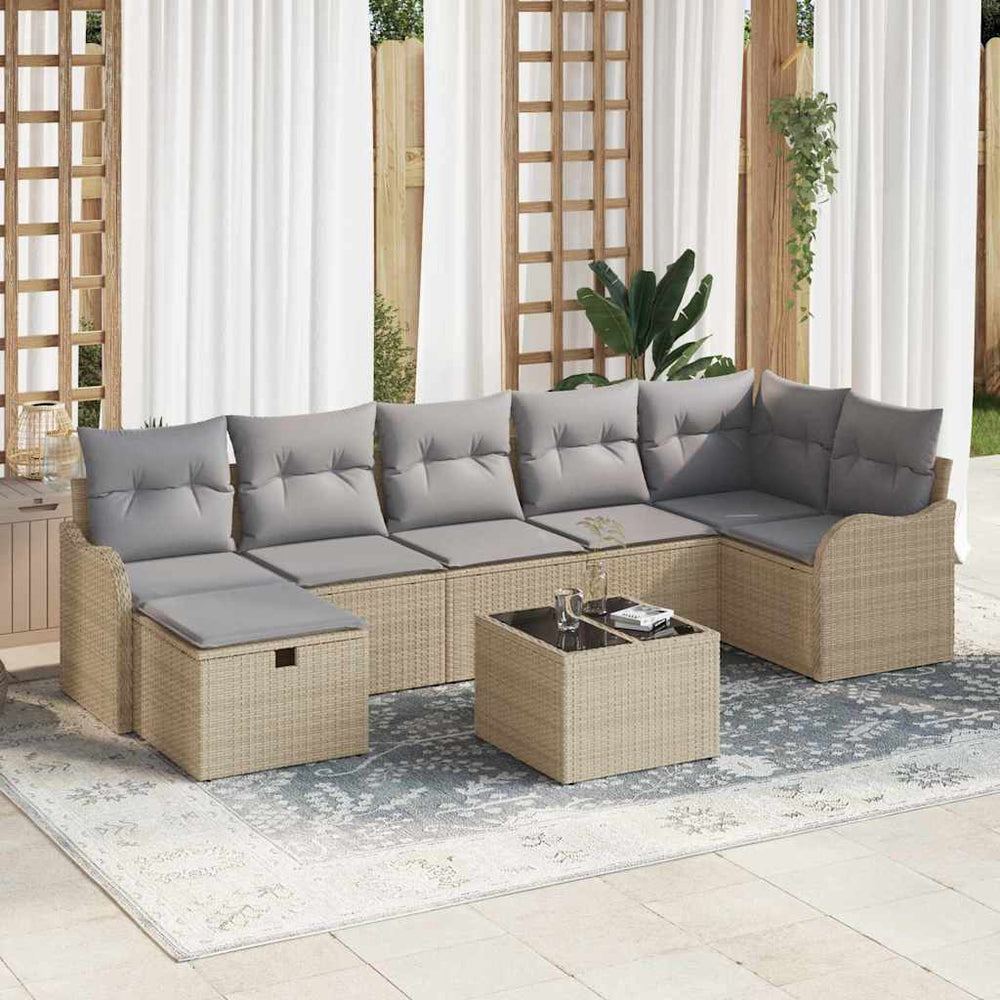 vidaXL Sofa Set with Cushions with Storage Beige and Light Grey Poly Rattan