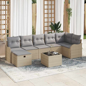 vidaXL Sofa Set with Cushions with Storage Beige and Light Grey Poly Rattan