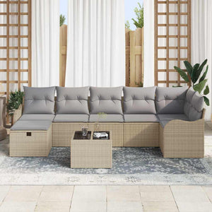 vidaXL Sofa Set with Cushions with Storage Beige and Light Grey Poly Rattan