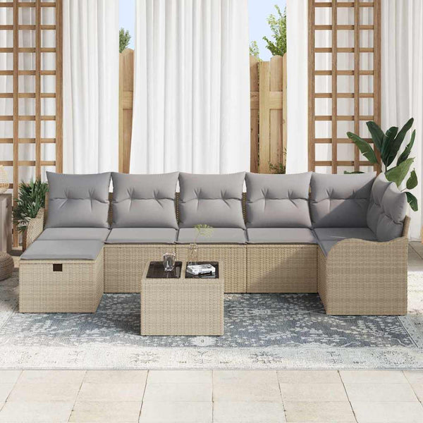 vidaXL Sofa Set with Cushions with Storage Beige and Light Grey Poly Rattan