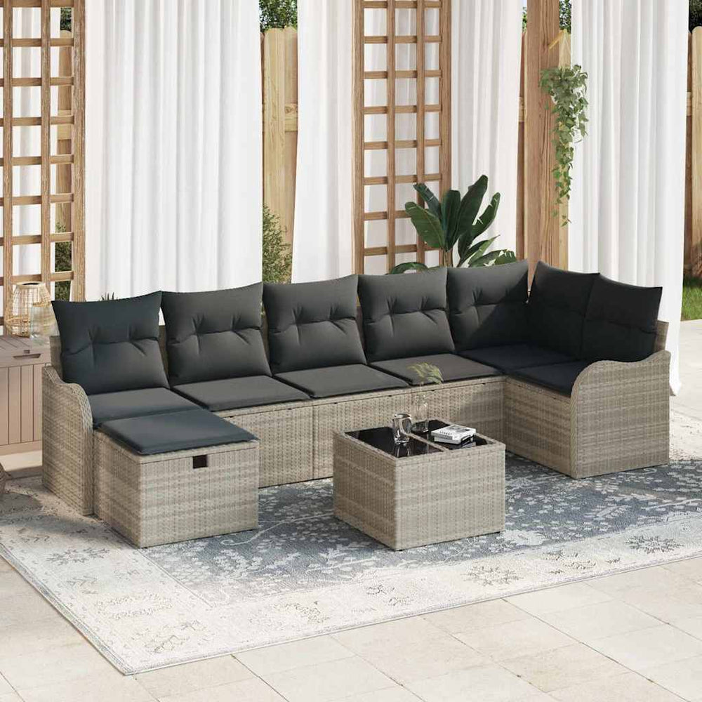 vidaXL Sofa Set with Cushions with Storage 8 pcs Light Grey Poly Rattan
