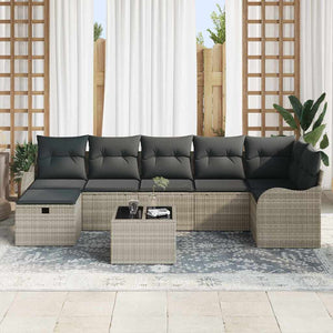 vidaXL Sofa Set with Cushions with Storage 8 pcs Light Grey Poly Rattan