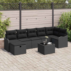 Schwarzes Poly-Rattan Sofa Set mit Kissen & Stauraum