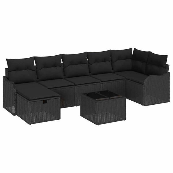Schwarzes Poly-Rattan Sofa Set mit Kissen & Stauraum