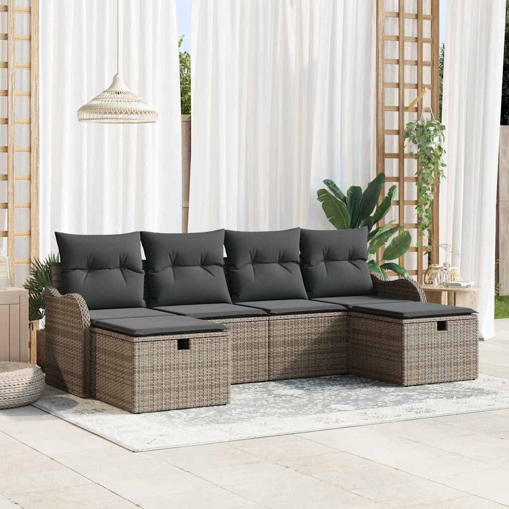 Graues Poly-Rattan Sofa Set mit Kissen