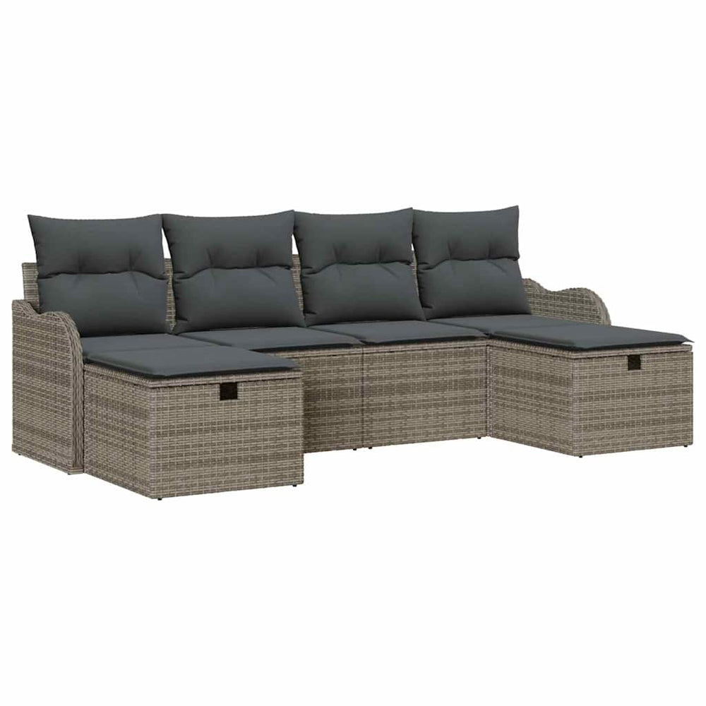 Graues Poly-Rattan Sofa Set mit Kissen
