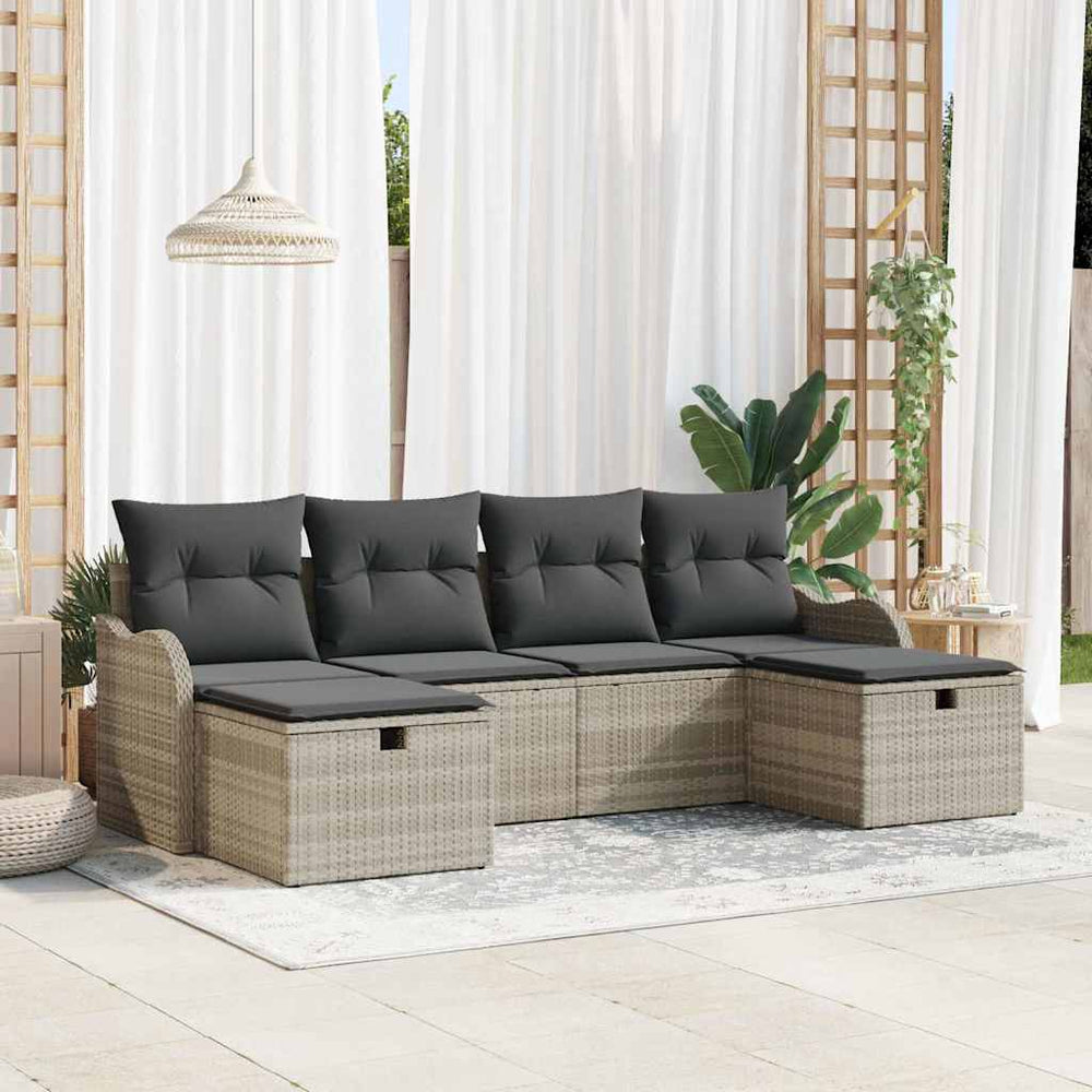Hellgraues Poly-Rattan Sofa-Set mit Kissen & Stauraum