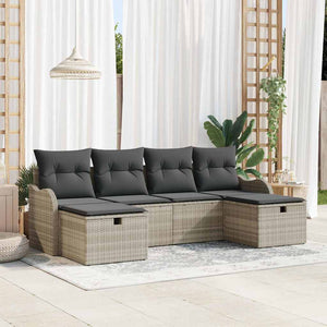 Hellgraues Poly-Rattan Sofa-Set mit Kissen & Stauraum