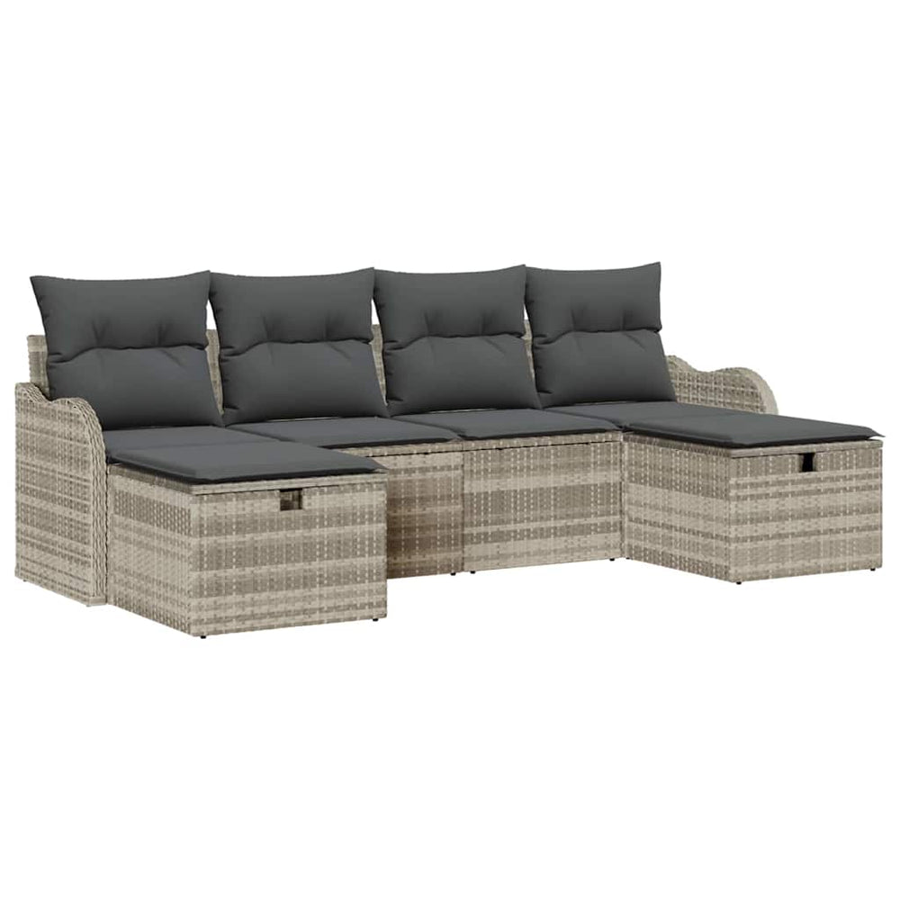 Hellgraues Poly-Rattan Sofa-Set mit Kissen & Stauraum