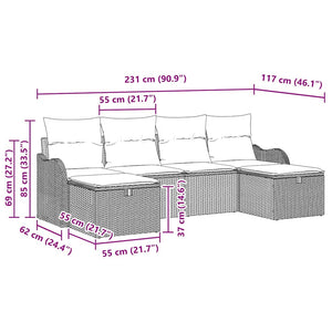 Poly Rattan Sofa Set mit Kissen & Stauraum