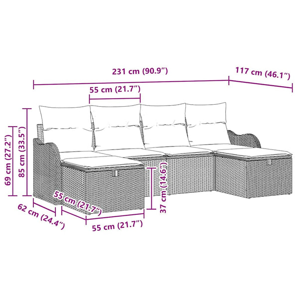 Poly Rattan Sofa Set mit Kissen & Stauraum